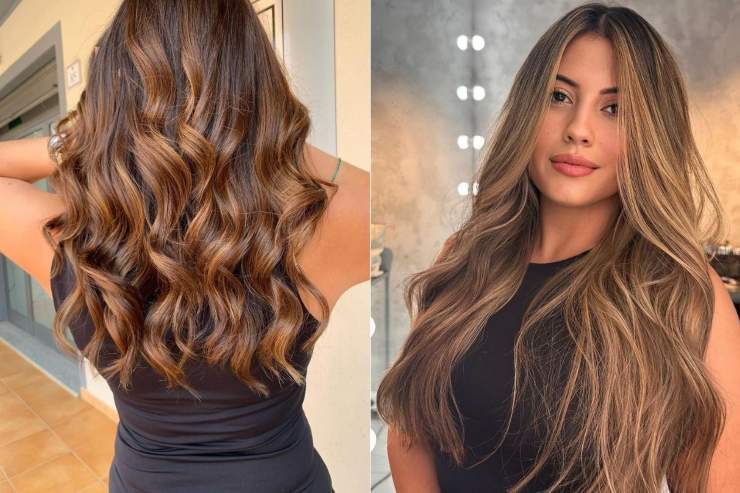 ragazze in posa con balayage caramello