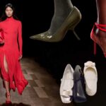 collage modella Ferragamo e scarpe autunno inverno 2024