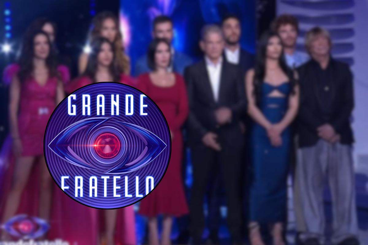 Logo Grande Fratello con concorrenti nello sfondo