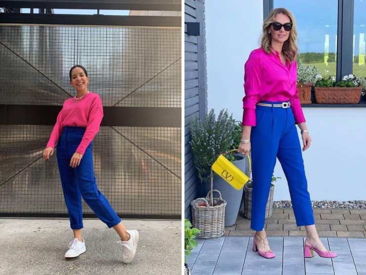 ragazze con look blu e fucsia